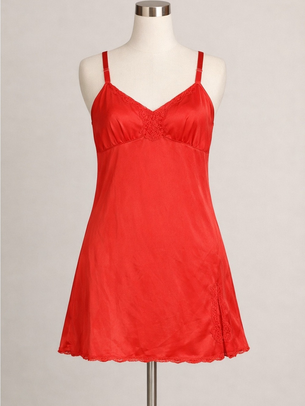 Vintage Sears Fashion Place Red Nylon Full Slip Lace Trim Canada Size 38